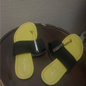 Calvin Klein Yellow and Black Slide Sandals